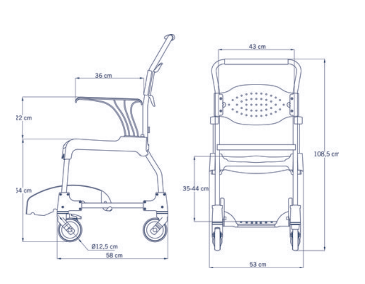 Alerta Aqua Shower, Commode and Transfer Chair dimensions